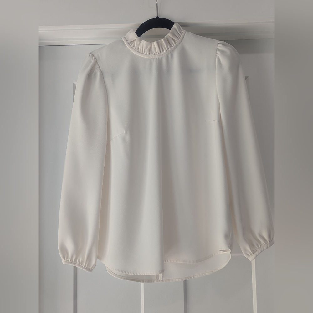 J. Crew Cream Blouse with Ruffled Neckline